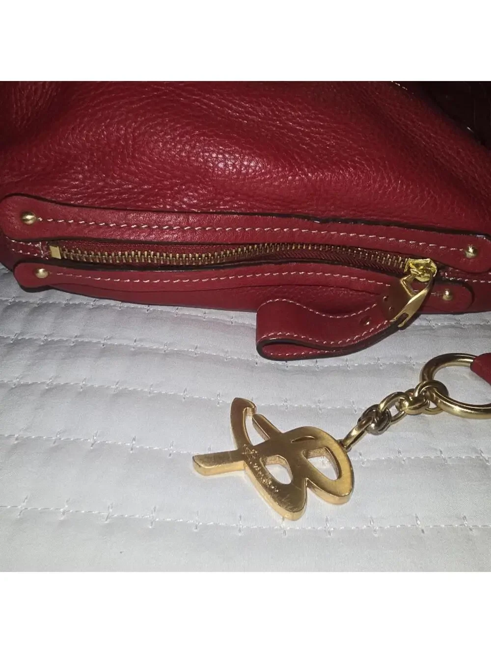 B Makowsky Cranberry Red Soft Pebbled Leather Hobo